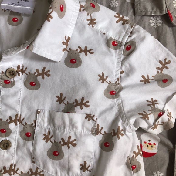 Boys Size 2 CHRISTMAS Shirts, 100% cotton, short sleeves, Santa Claus and Rudolf - Picture 3 of 7